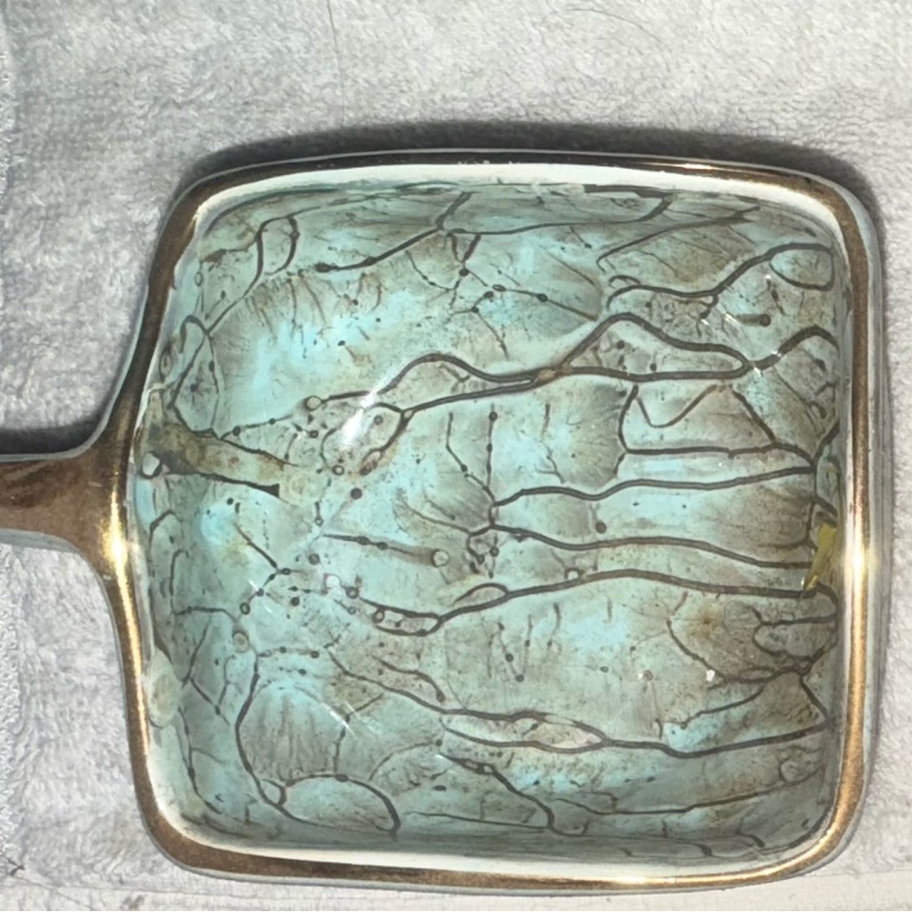 Artisan Green and Gold Ceramic Square Dish